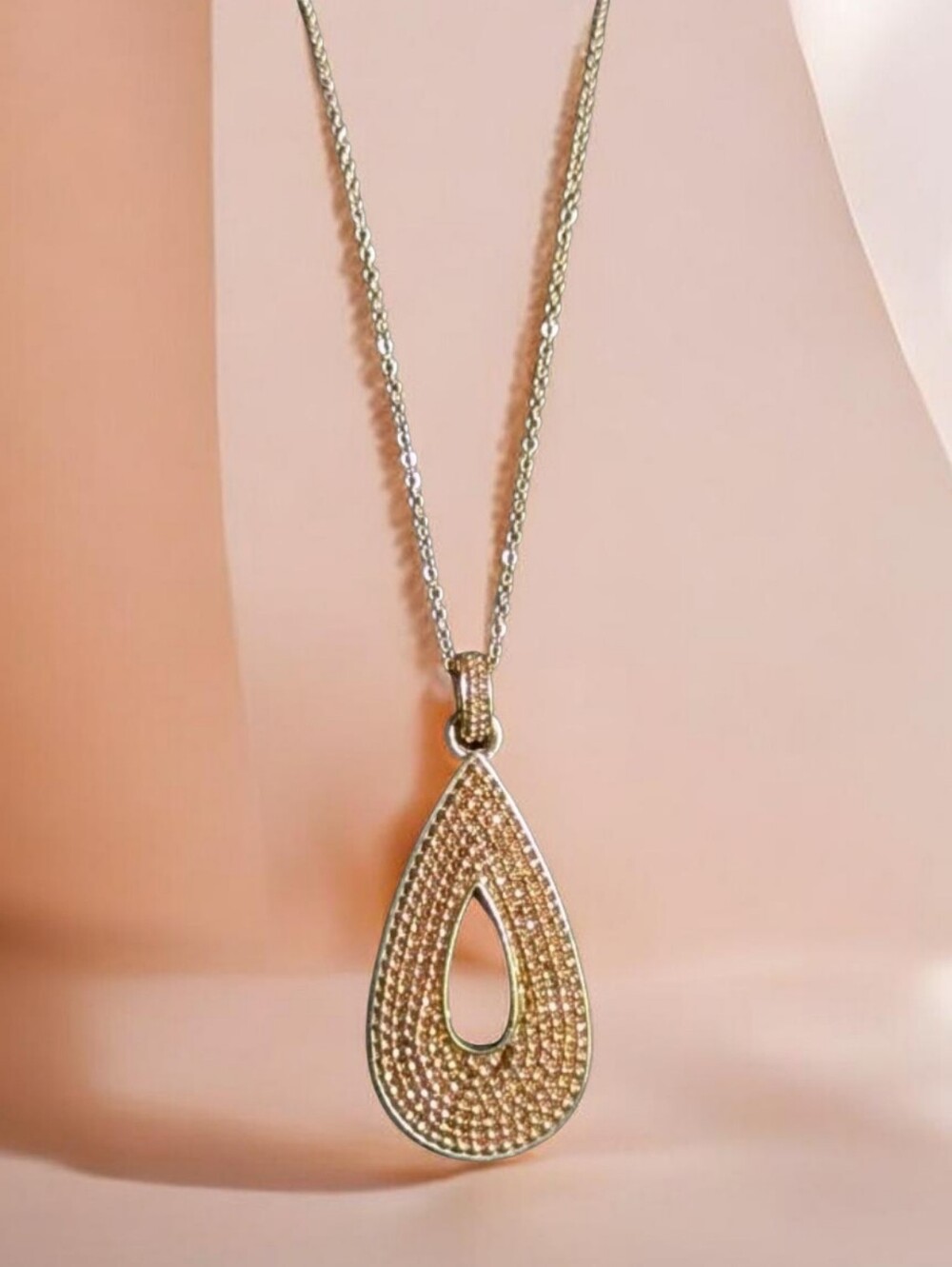 Gold-toned Teardrop Pendant Necklace Stainless Steel Jewelry Womens